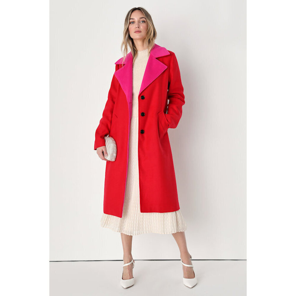 Lulus Making The Moment Red And Pink Color Block Coat - Size S